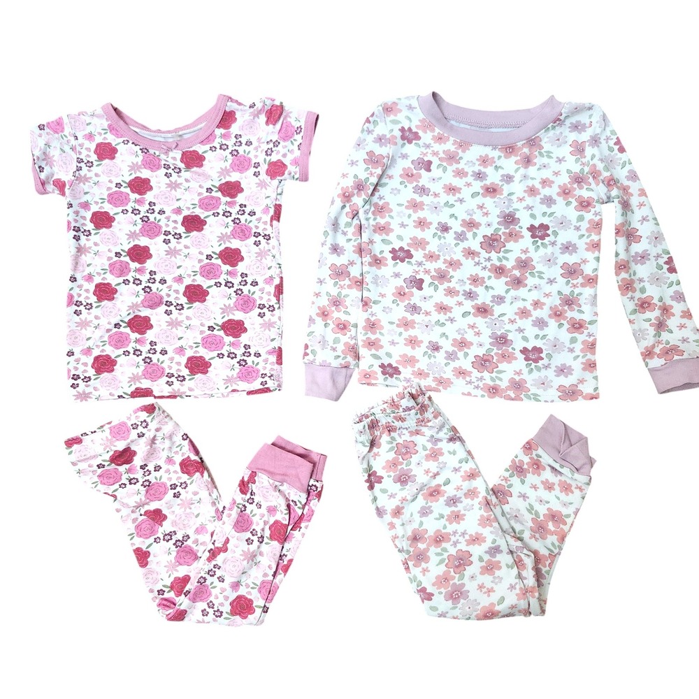LOT OF 2  Milkberry Bearpaw Size 2T Girls Pajama Sets Pink Floral Bamboo Poly